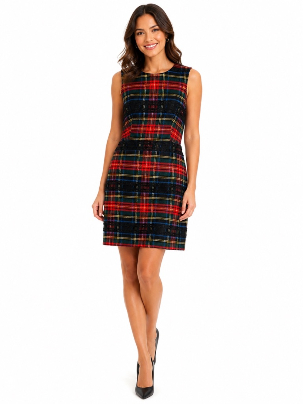 J.Crew Lurex Stewart Tartan Plaid Sheath Dress 10 Wool Holiday K2877